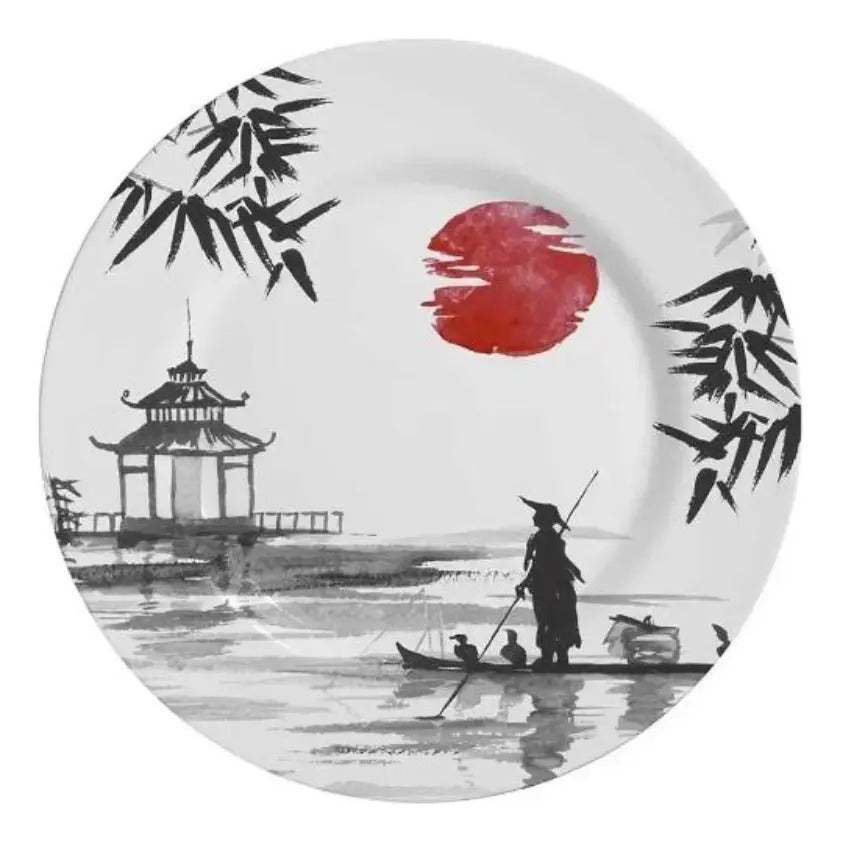 Kit Colecionável 6 Peças Com Mini Molheira Cerâmica Branco/preto Japanese - Alleanza
