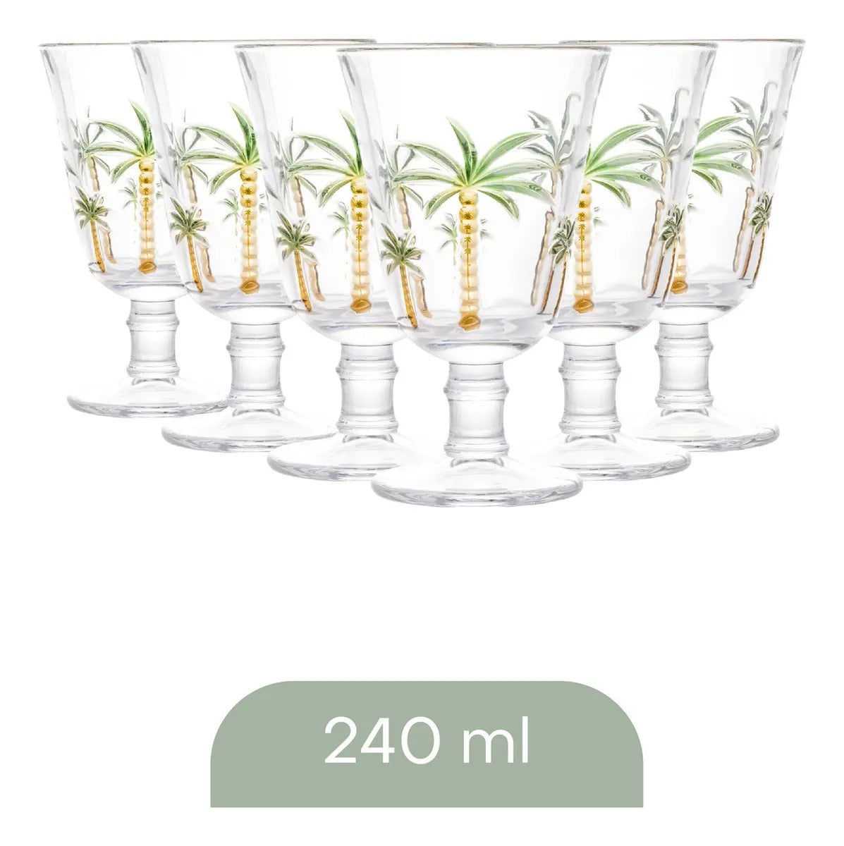 6 Taças De Cristal Verde 240ml Palm Hand Painting - Lyor