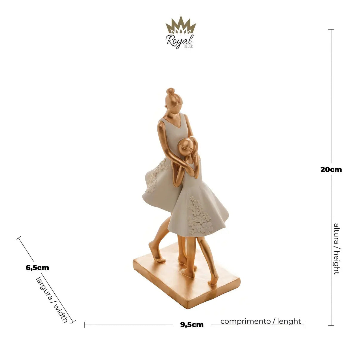 Escultura Decorativa Família Mãe E Filha Se Abraçando Cor Branco