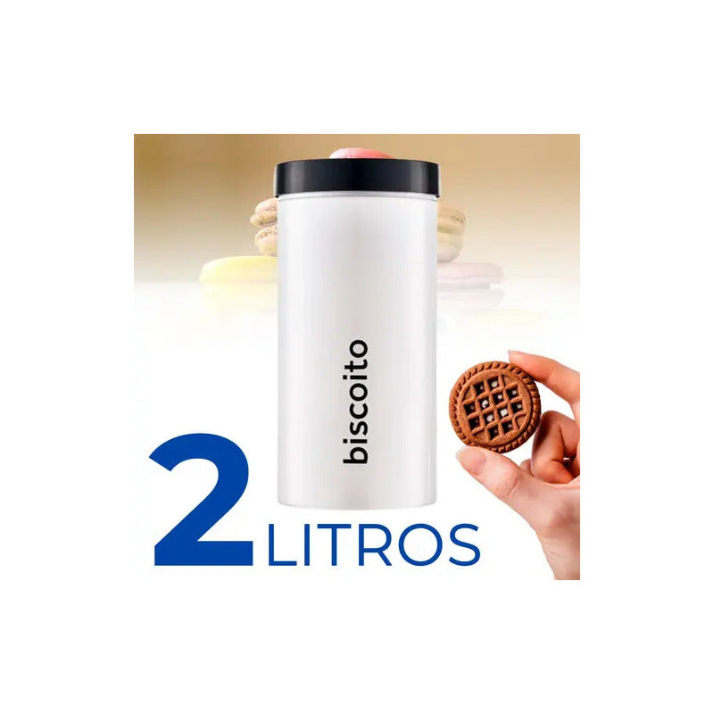 Pote Porta Mantimentos Biscoito Com Tampa De Rosca 2 Litros Branco