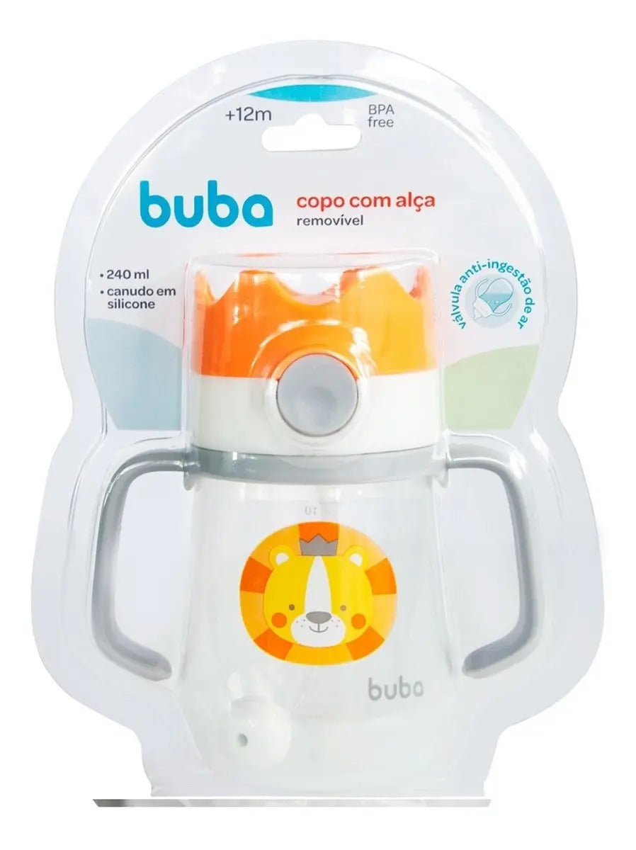 Copo De Transição Infantil Com Canudo Leão Buba Laranja Leão