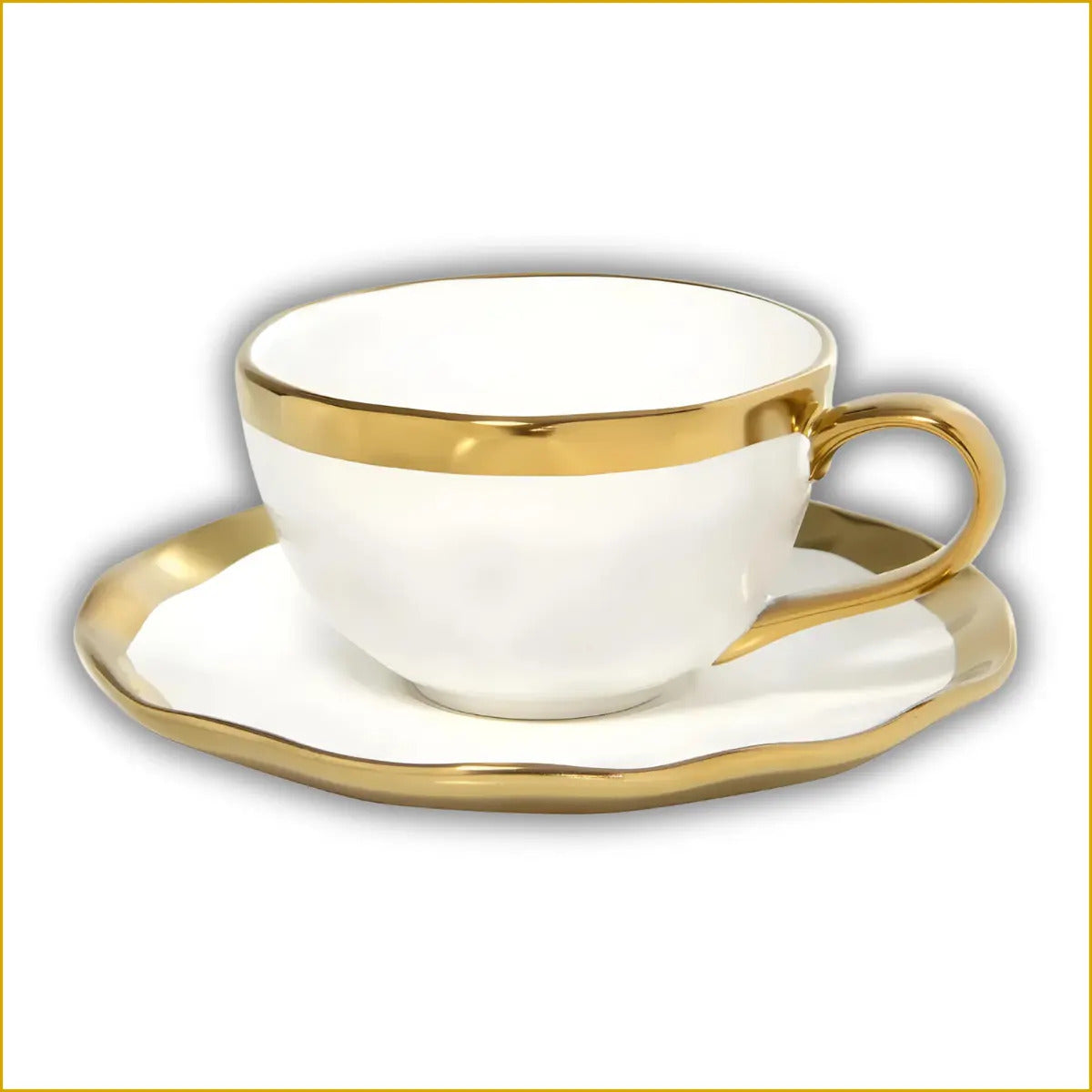 Xícara De Café 90ml Dubai Branco Dourado Gold Luxo Wolff Branco Design Martelado