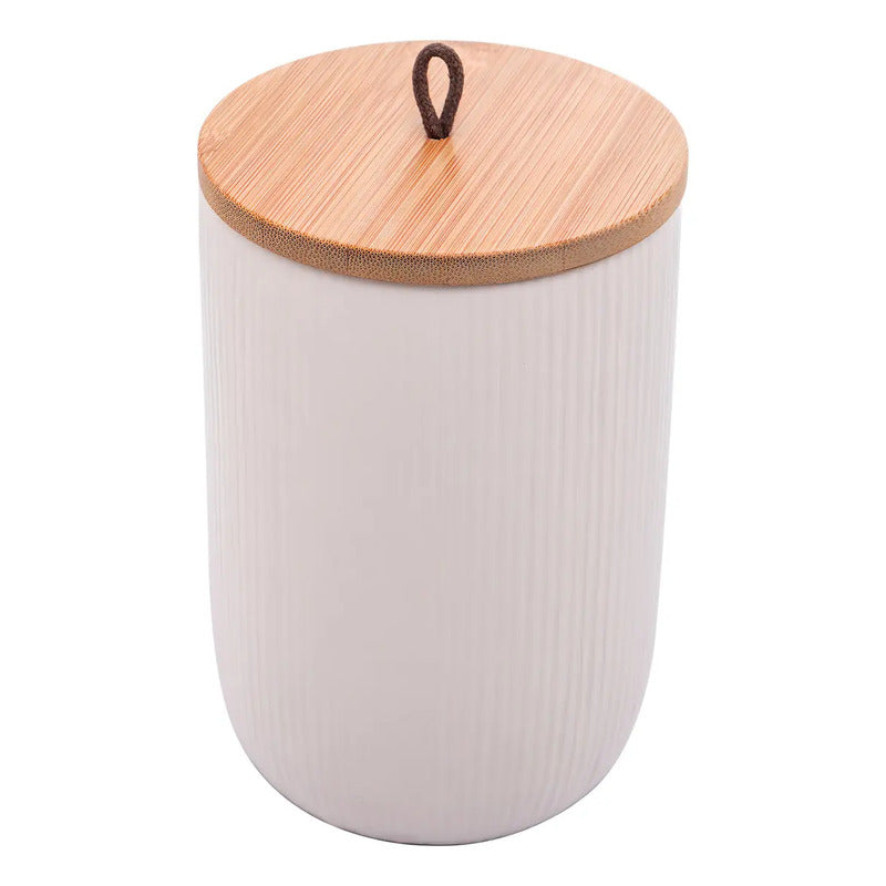 Potiche Pote De Cerâmica  Lines 12,5cm Lyor Cor Branco Branco