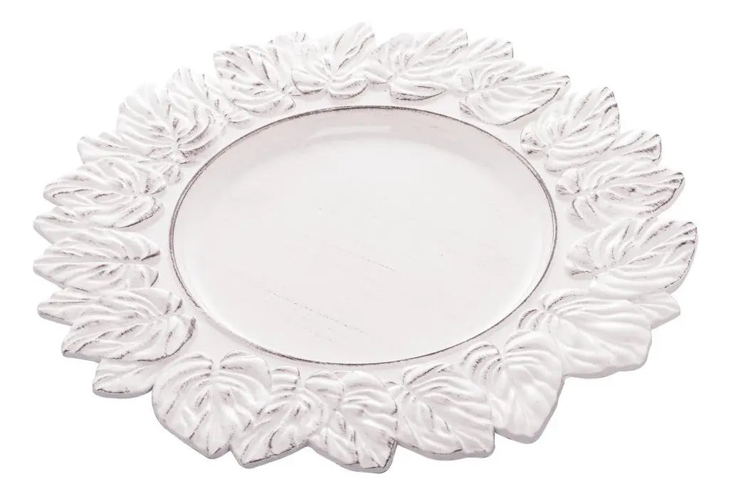 Sousplat Lyor Garden Leaf De Plástico Branco 35cm