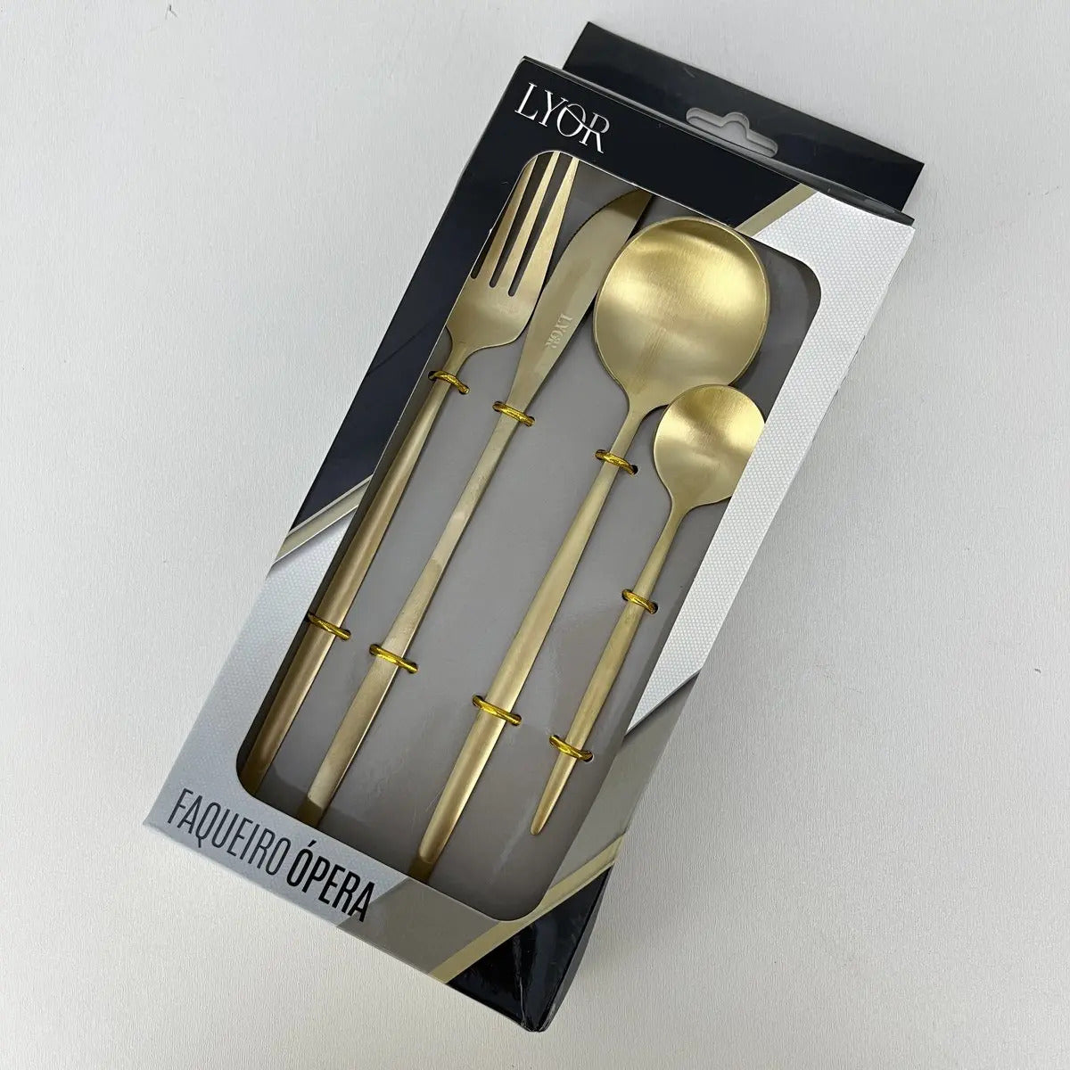 Faqueiro Dourado Ópera Lyor 16 Peças Talheres Minimalistas Dourado