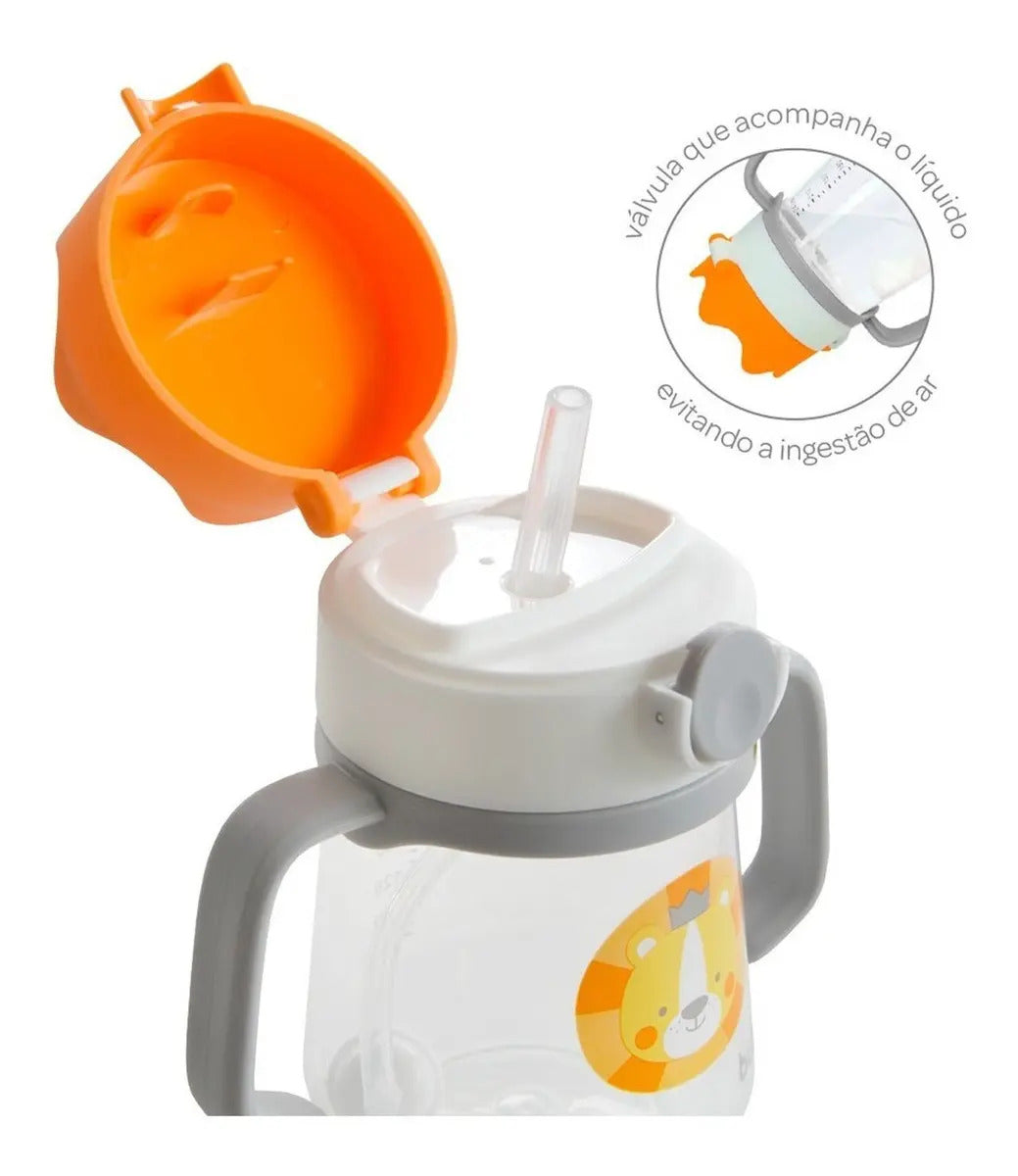 Copo De Transição Infantil Com Canudo Leão Buba Laranja Leão