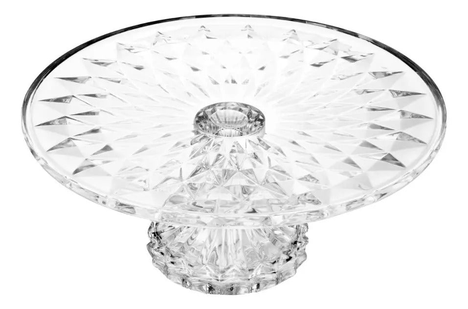 Prato Para Bolo Diamond De Cristal Com Pé Lyor 31cm X 14,5cm Transparente