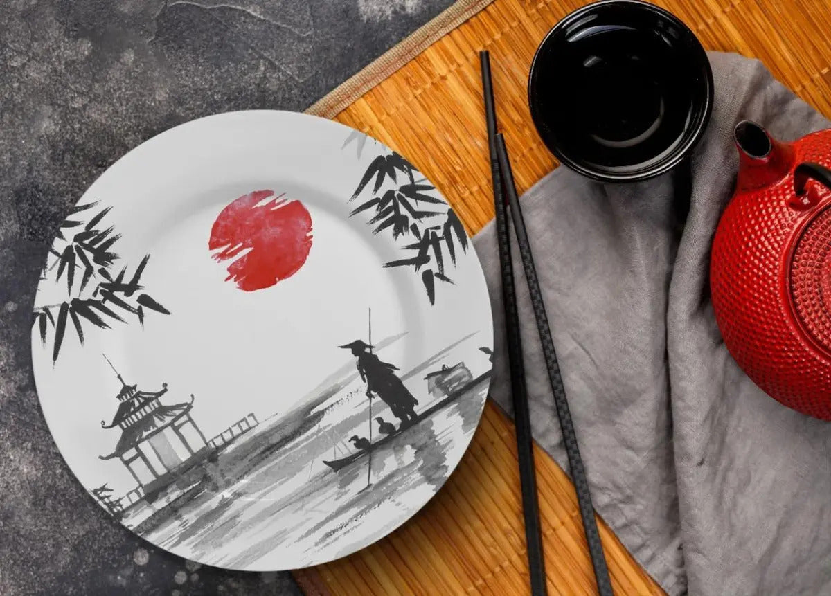 Kit Colecionável 6 Peças Com Mini Molheira Cerâmica Branco/preto Japanese - Alleanza