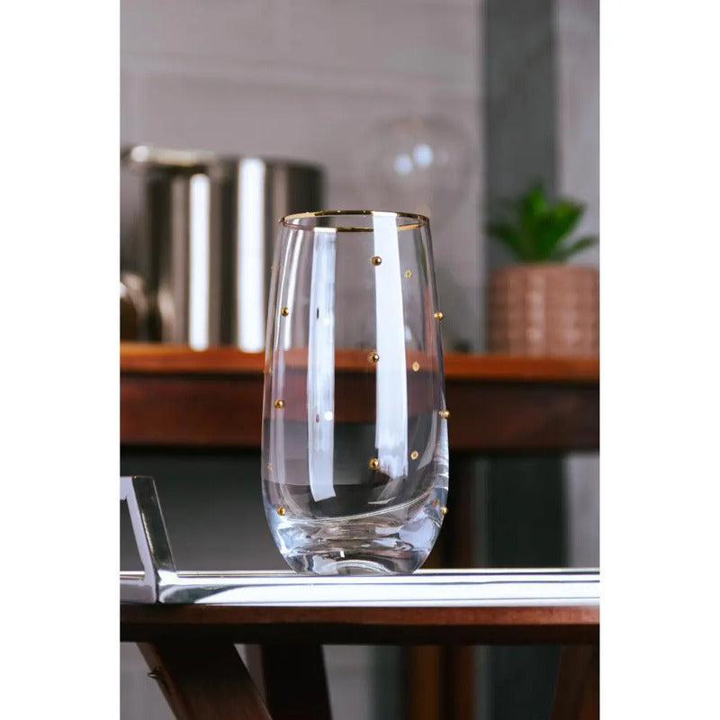 2 Copos Balls Fio De Ouro 300ml Vidro Wolff Incolor