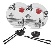 Kit Colecionável 6 Peças Com Mini Molheira Cerâmica Branco/preto Japanese - Alleanza