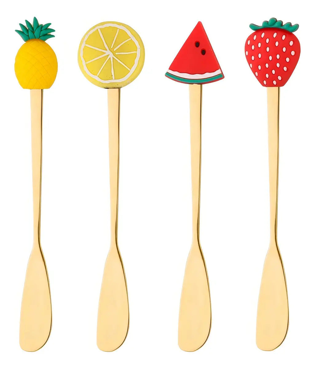 Kit 4 Espátulas Facas Frutas Inox Cor Dourado Dourado