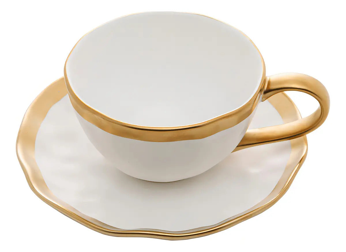 Xícara De Café 90ml Dubai Branco Dourado Gold Luxo Wolff Branco Design Martelado