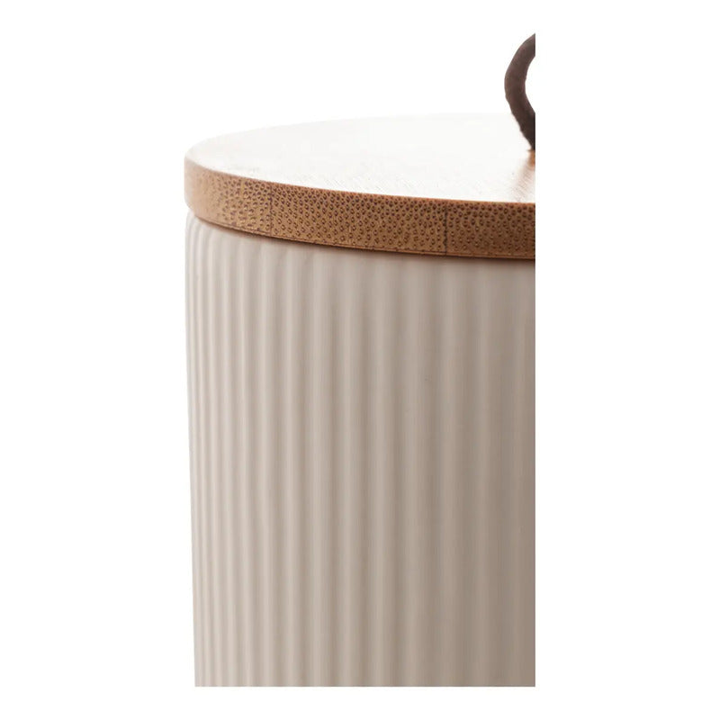 Potiche Pote De Cerâmica  Lines 12,5cm Lyor Cor Branco Branco