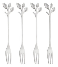 4 Garfos Para Aperitivo Lyor Leaves Prata De Aço Inox