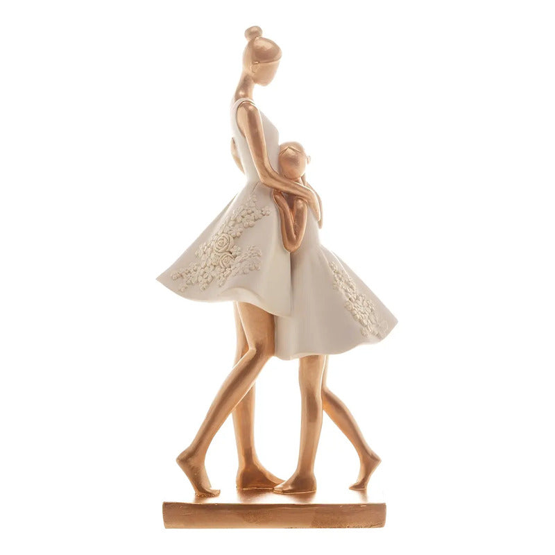 Escultura Decorativa Família Mãe E Filha Se Abraçando Cor Branco
