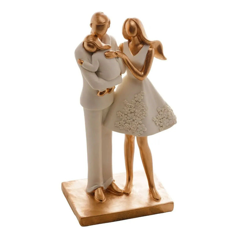 Escultura Família: Mamãe E Papai Segurando Filha Cor Branco Branco