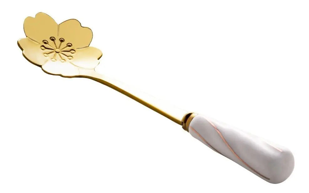 4 Colheres Wolff Flowers De Aço Inox Dourado/branco Branco Com Dourado