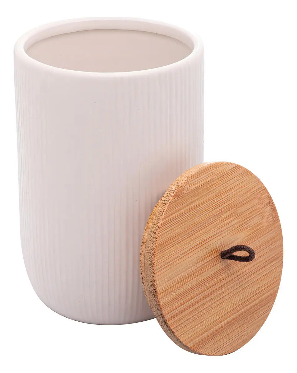 Potiche Pote De Cerâmica  Lines 12,5cm Lyor Cor Branco Branco
