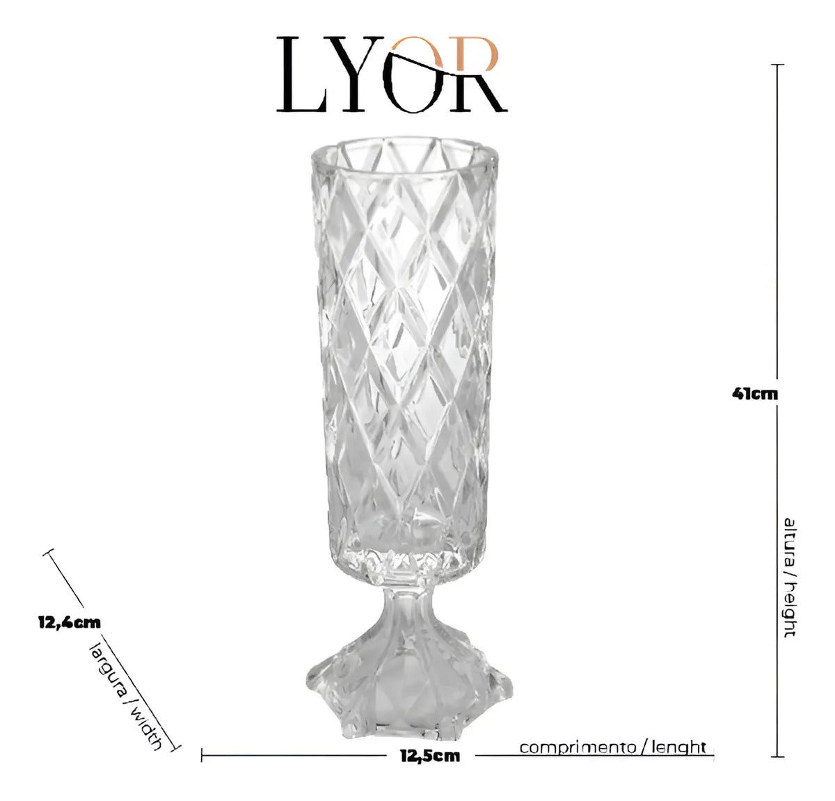 Vaso De Cristal Com Pé Deli Diamond 12,5cm X 41cm - Lyor