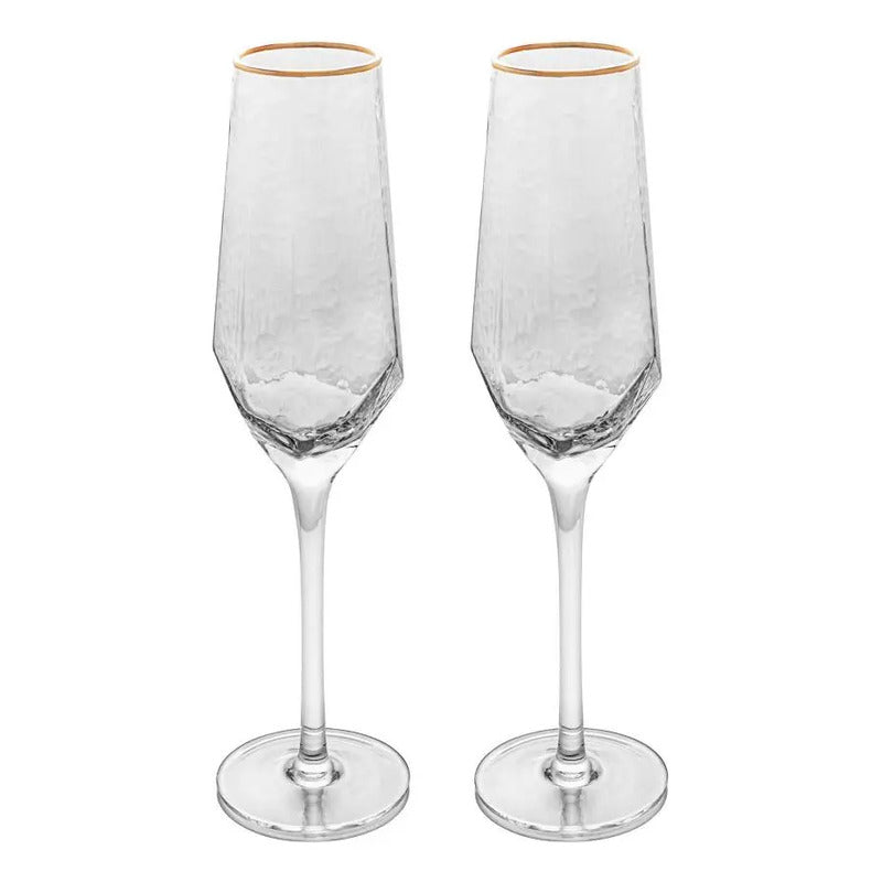 2 Taças Cristal Champagne 300ml Borda Dourada Taj Wolff