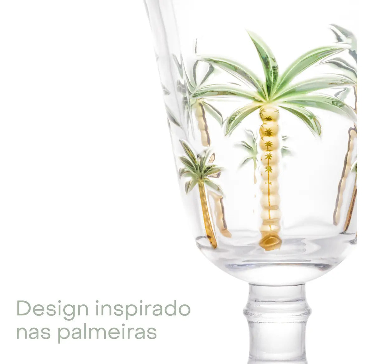 6 Taças De Cristal Verde 240ml Palm Hand Painting - Lyor