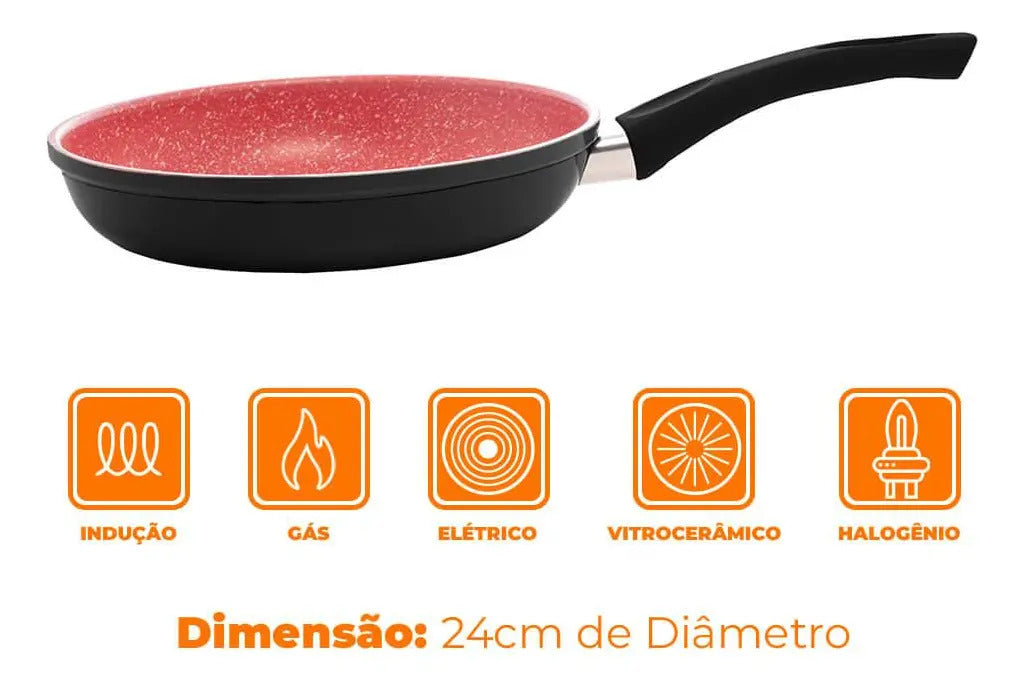 Frigideira De Indução Em Alumínio Com Revestimento Cerâmico Grande Indução Chef Pro Vermelha 24cm Lyor Vermelho