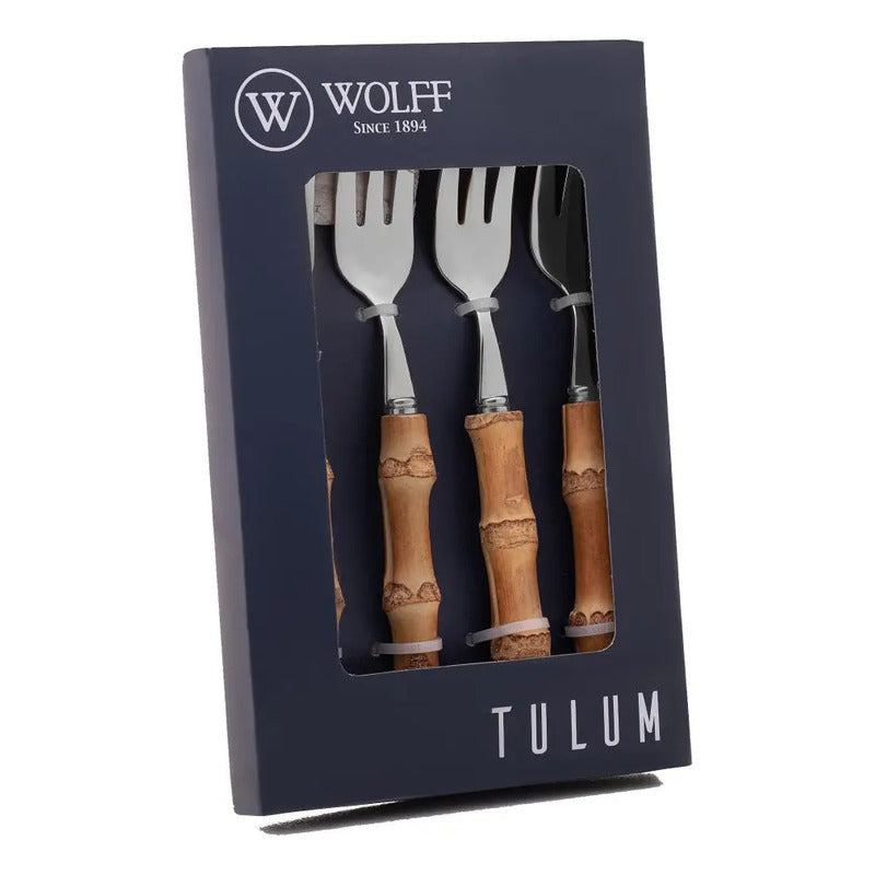 4 Garfos De Bolo Wolff Bambu Tulum De Aço Inox 16cm