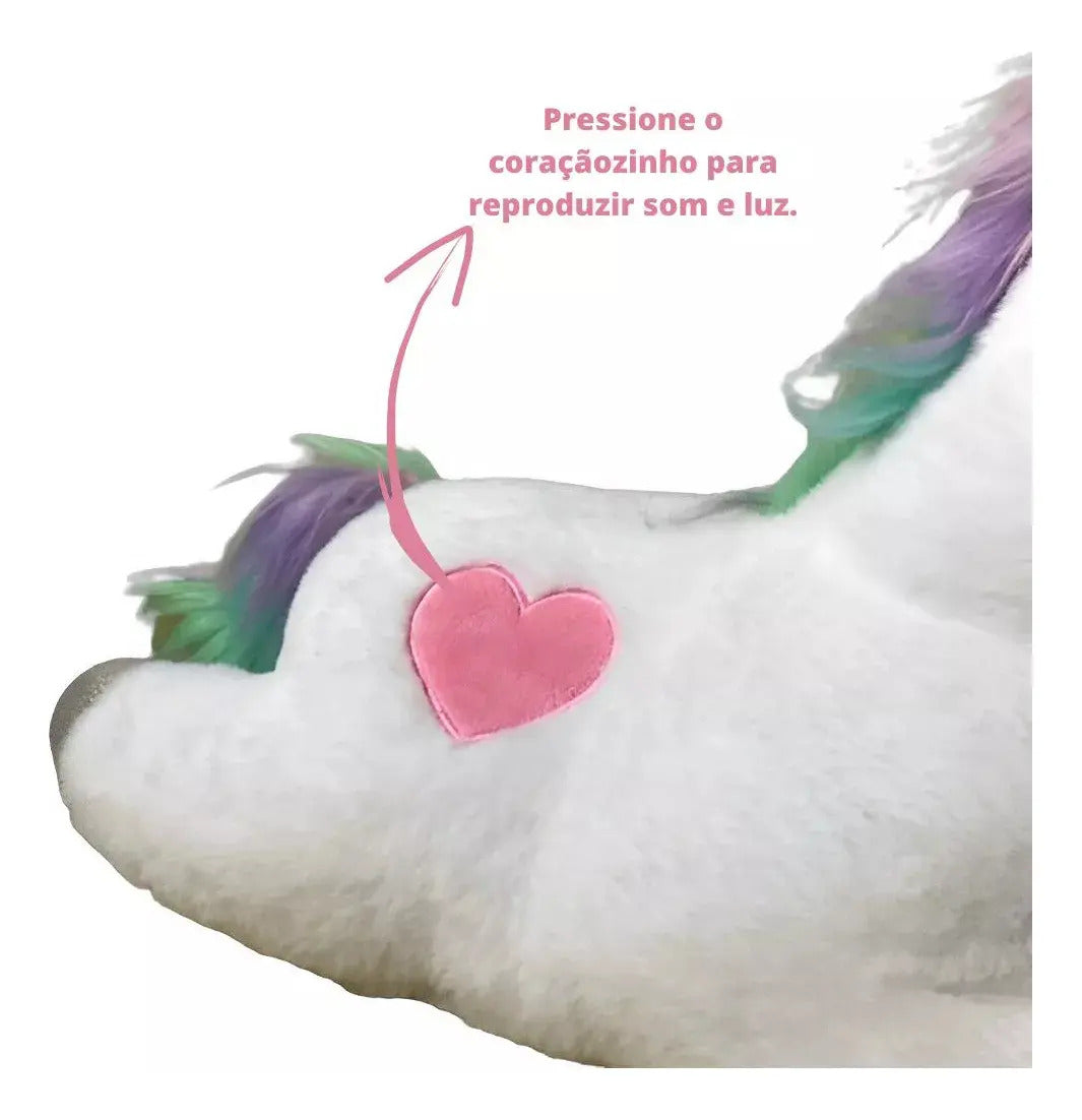 Pelúcia Unicórnio Star Bebê Com Luzes Sons 46cm Grande Buba Cor Branco Cinza-escuro