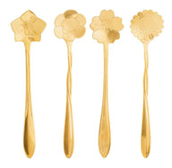 Kit 4 Colheres Chá Flores Dourado - Rojemac