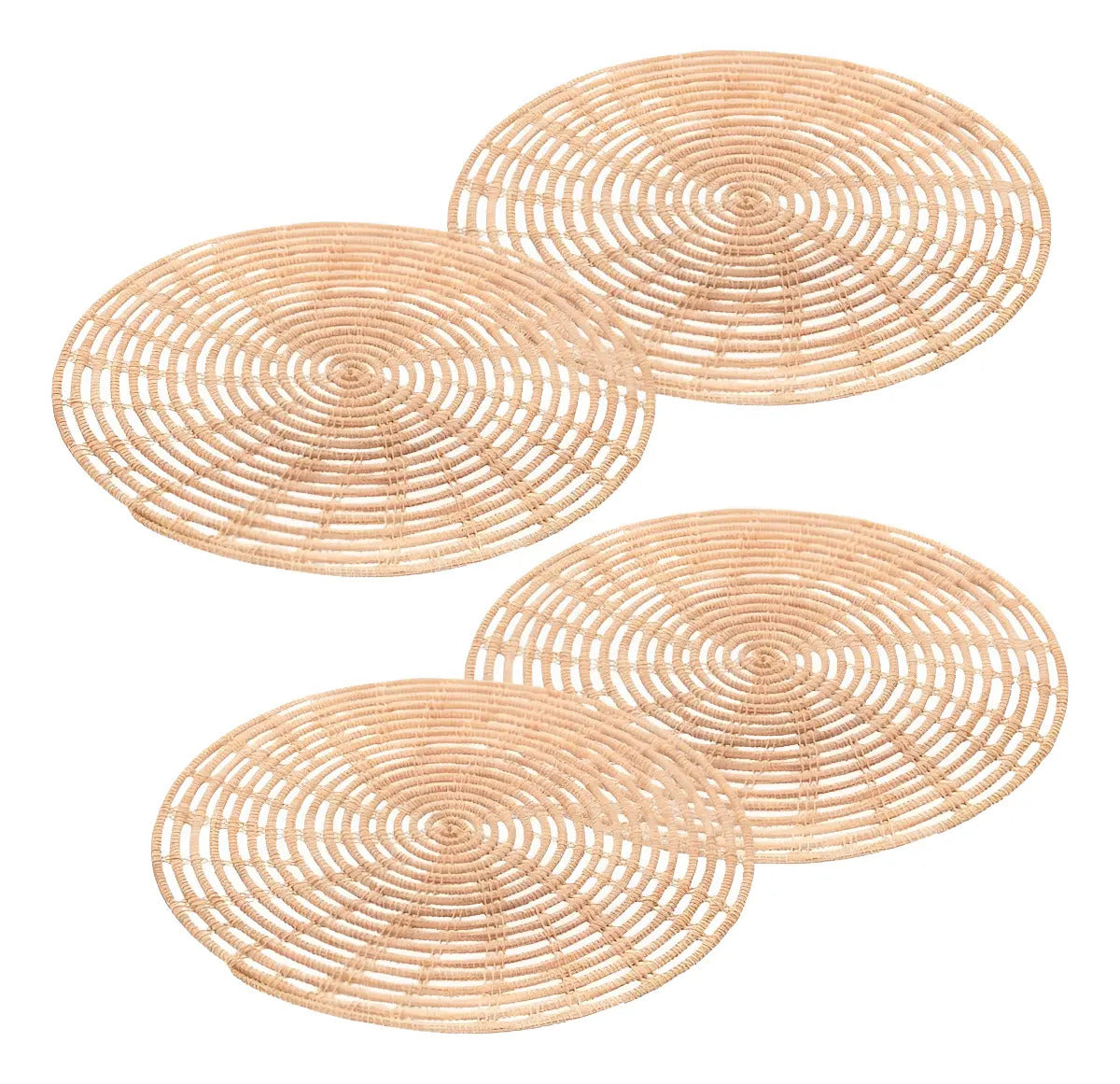 Kit 04 Lugar Americano De Fibra Natural Palm 35cm - Lyor Palha Liso