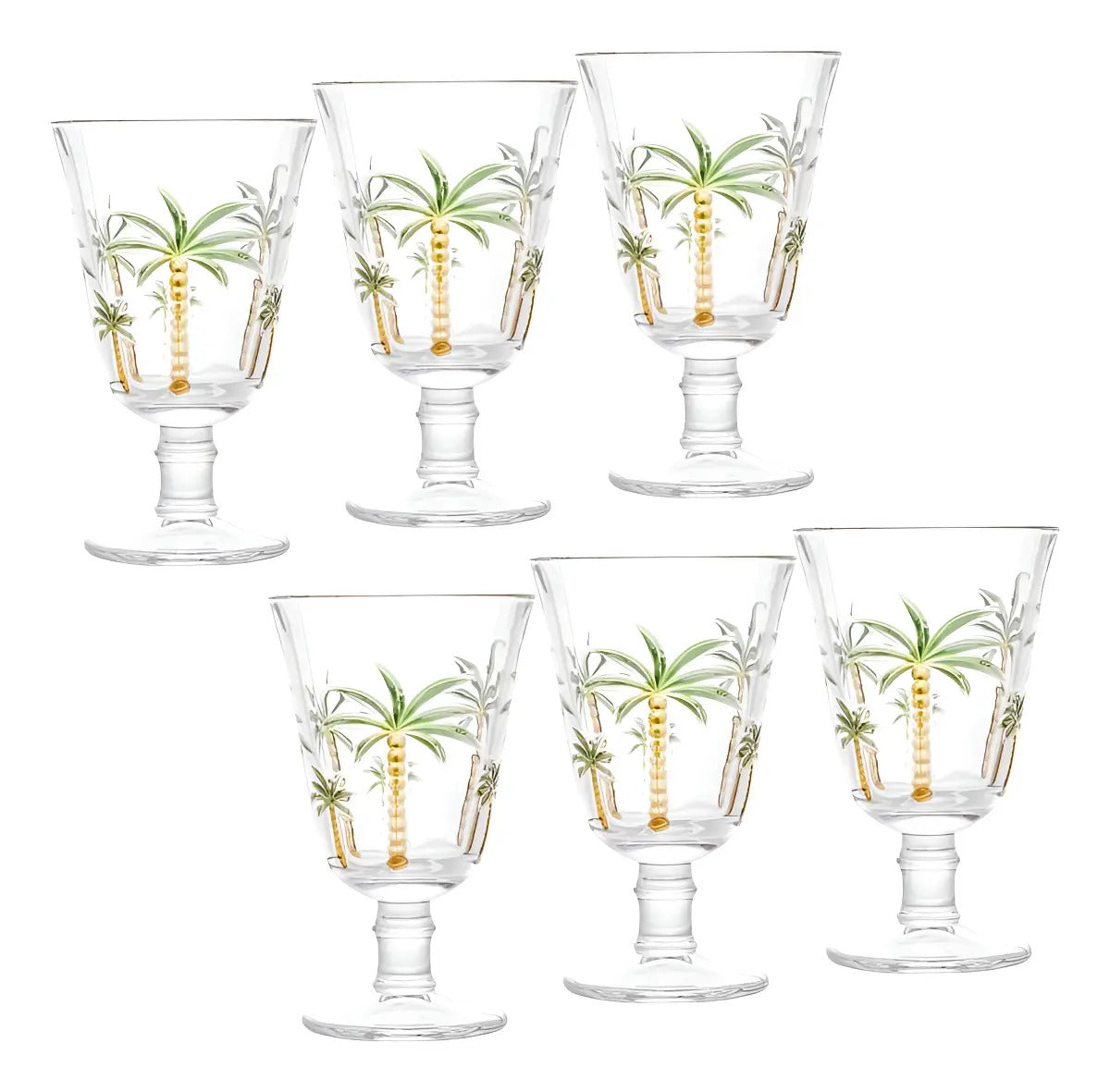 6 Taças De Cristal Verde 240ml Palm Hand Painting - Lyor