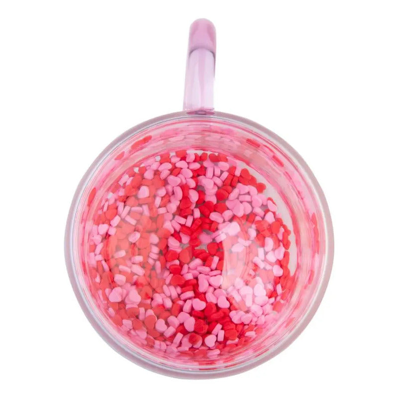 Caneca Lyor Heart De Vidro Borossilicato Com Alça Rosa 300ml Rosa-claro Coração