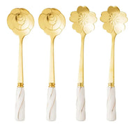 4 Colheres Wolff Flowers De Aço Inox Dourado/branco Branco Com Dourado