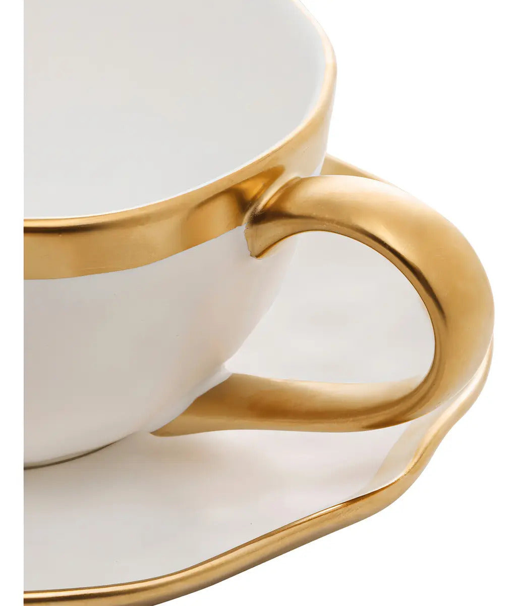 Xícara De Café 90ml Dubai Branco Dourado Gold Luxo Wolff Branco Design Martelado