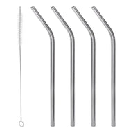 4 Canudos De Aço Inox Reutilizáveis Com Escova Para Limpeza Prata