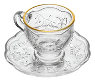 Xícara Café Pires New Butterfly Fio Ouro 80ml Cristal Lyor Transparente Liso