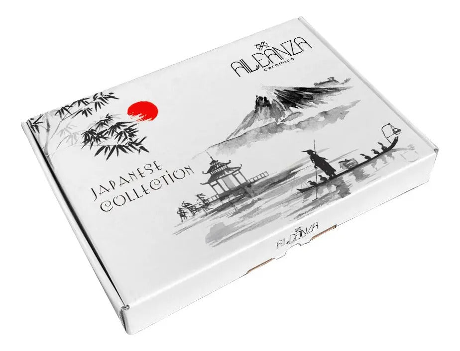 Kit Colecionável 6 Peças Com Mini Molheira Cerâmica Branco/preto Japanese - Alleanza