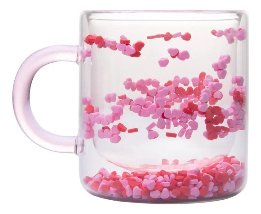 Caneca Lyor Heart De Vidro Borossilicato Com Alça Rosa 300ml Rosa-claro Coração