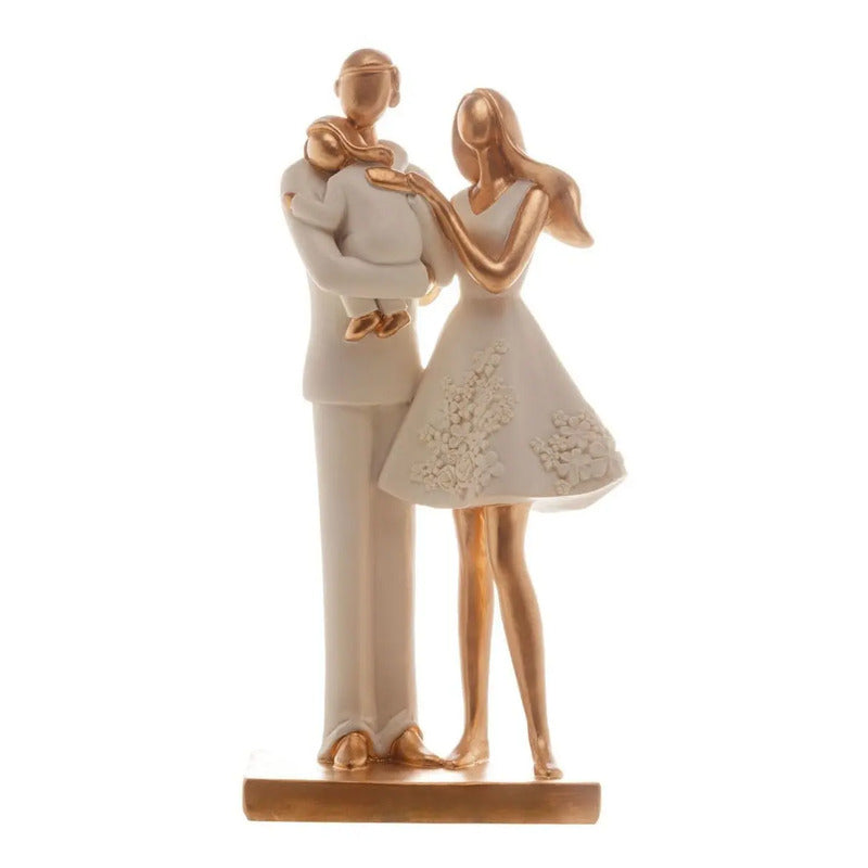 Escultura Família: Mamãe E Papai Segurando Filha Cor Branco Branco