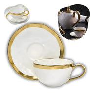 Xícara De Café 90ml Dubai Branco Dourado Gold Luxo Wolff Branco Design Martelado