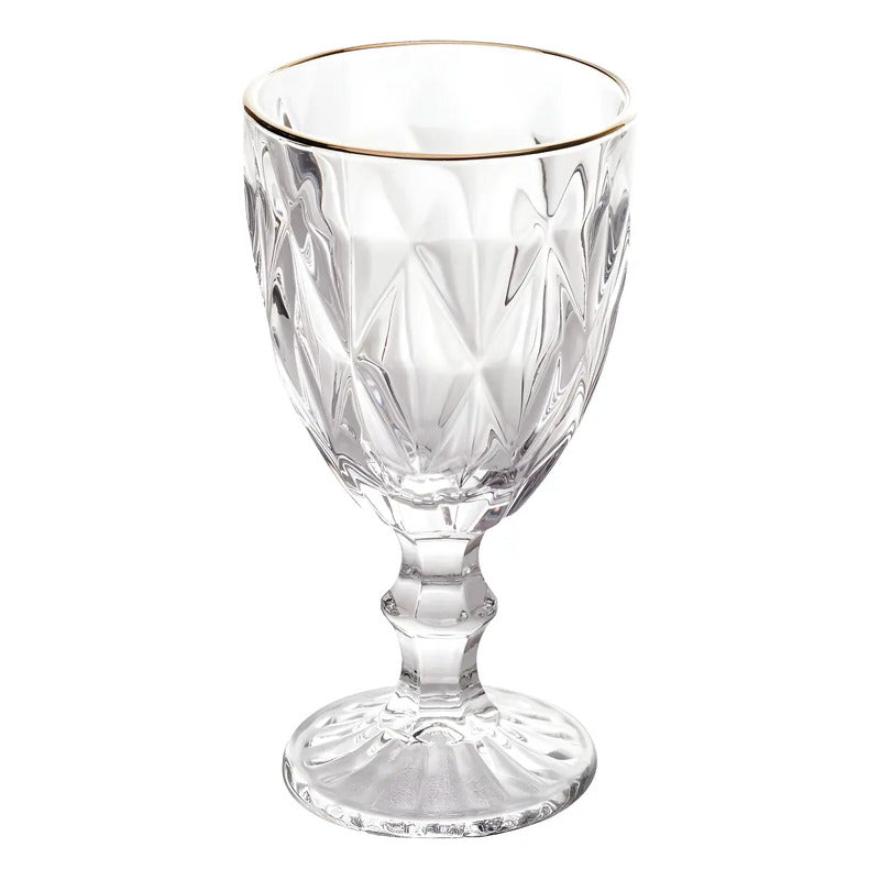 Jogo Taças Com Fio De Ouro Borda Dourada Transparentes 6un 300ml Diamond Socram