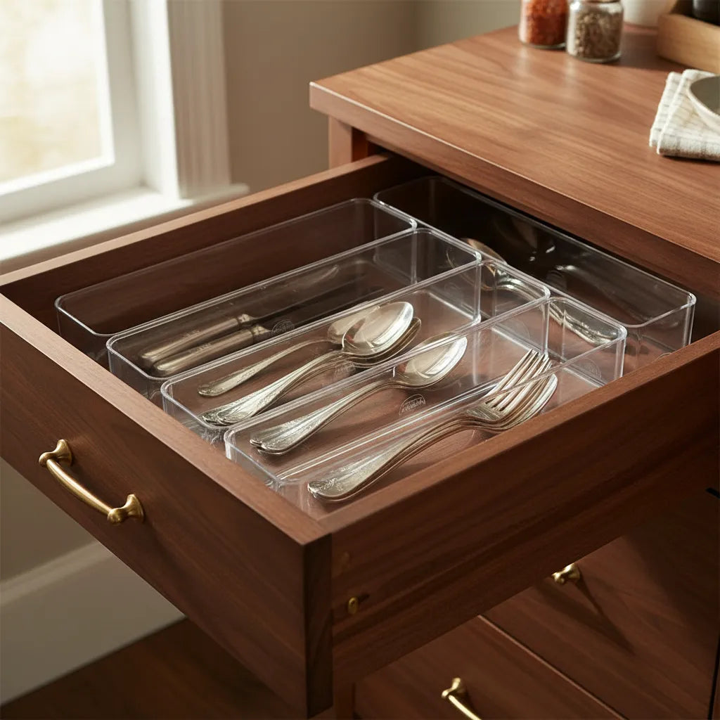Kit 4 Organizadores Modulares para Talheres Transparente – Plastutti