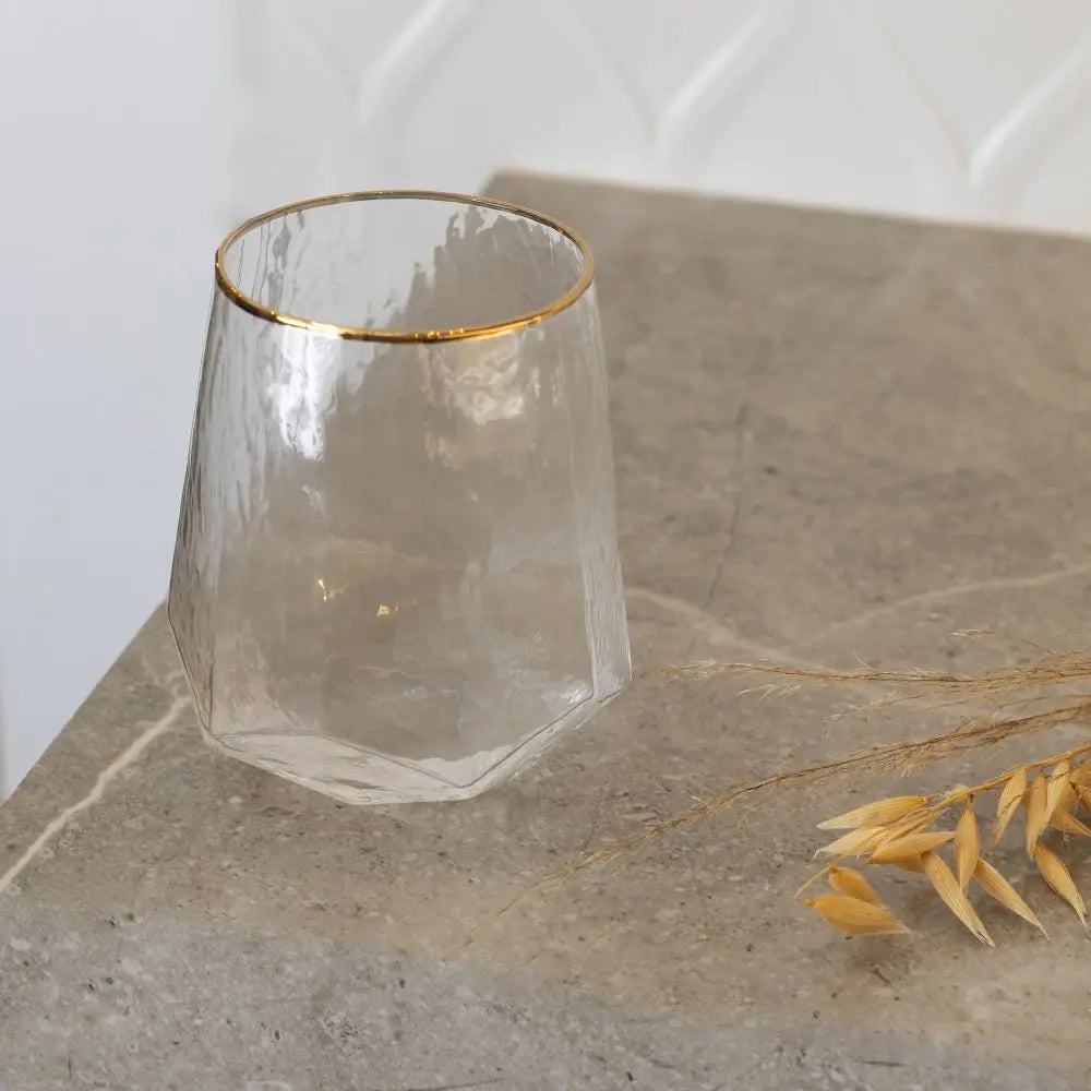 2 Copos Baixos Cristal 550ml Borda Dourada Wolff Taj