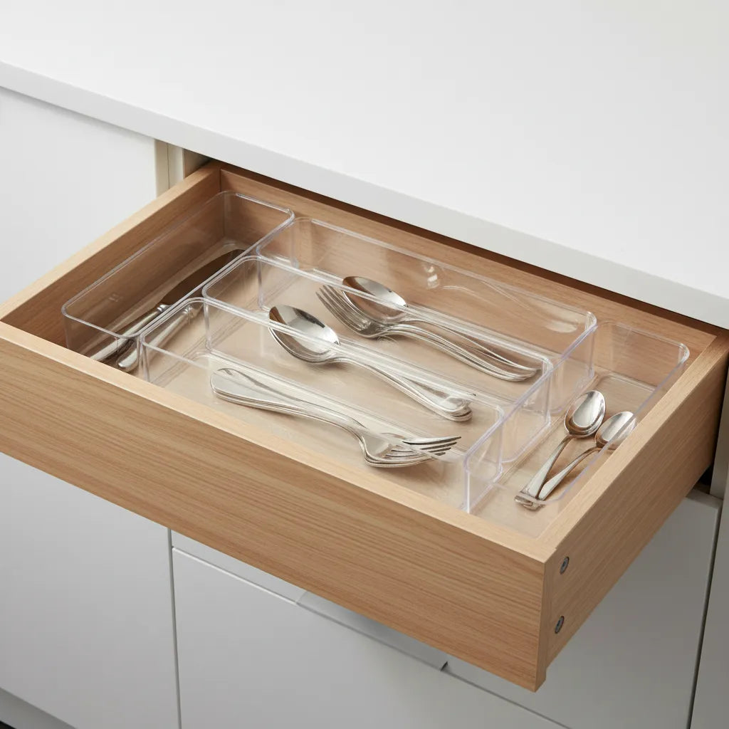 Kit 4 Organizadores Modulares para Talheres Transparente – Plastutti