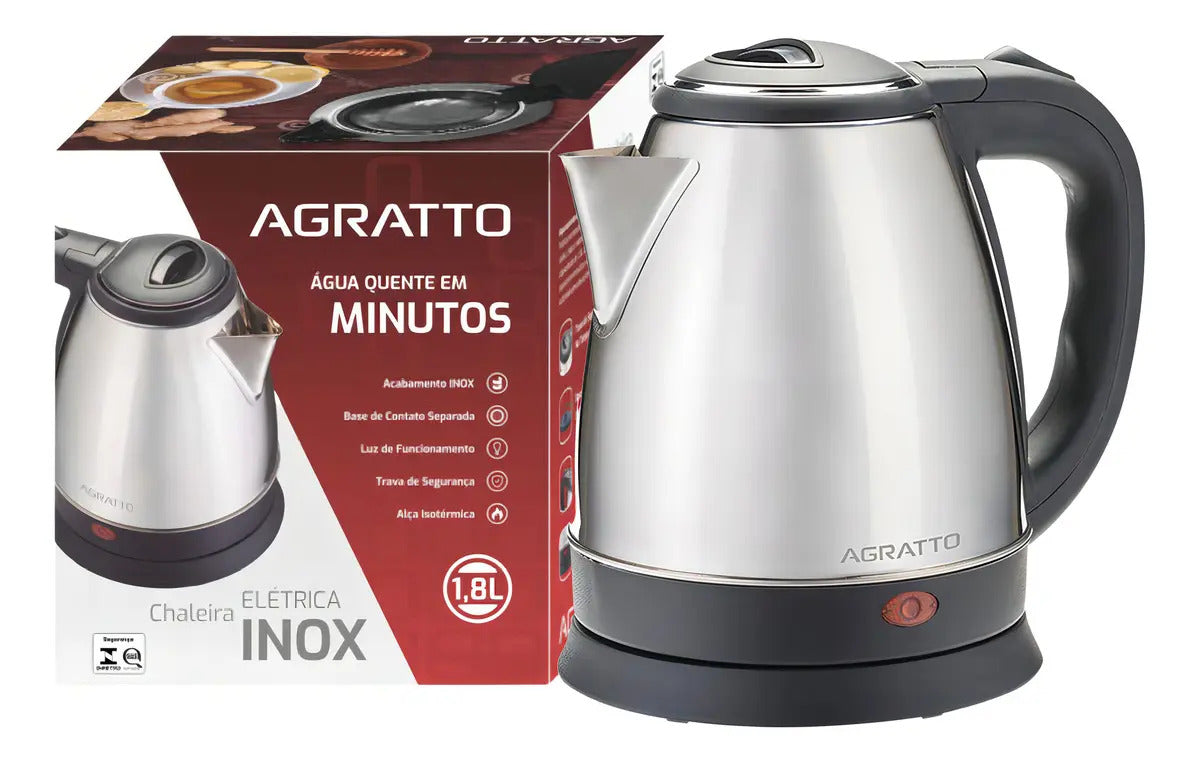 Chaleira Elétrica Inox Agratto 1,8l Aquecimento Rápido - Preto Inox 220v