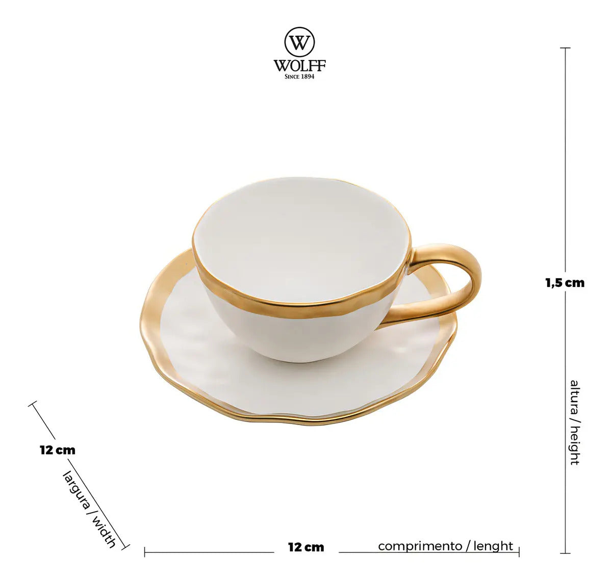 Xícara De Café 90ml Dubai Branco Dourado Gold Luxo Wolff Branco Design Martelado
