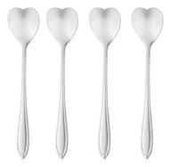 Jogo De Colher De Sobremesa Prateada Design Coração Inox 4un Cabo Prateado
