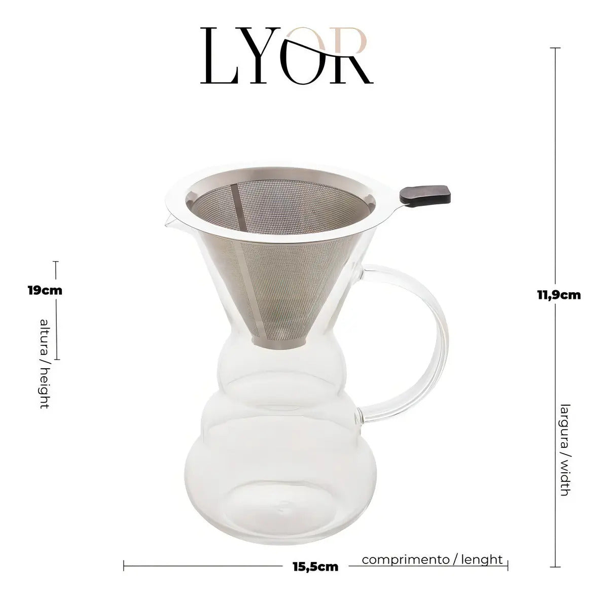 Cafeteira Vidro Borossilicato C/filtro Inox 500 Ml Lyor