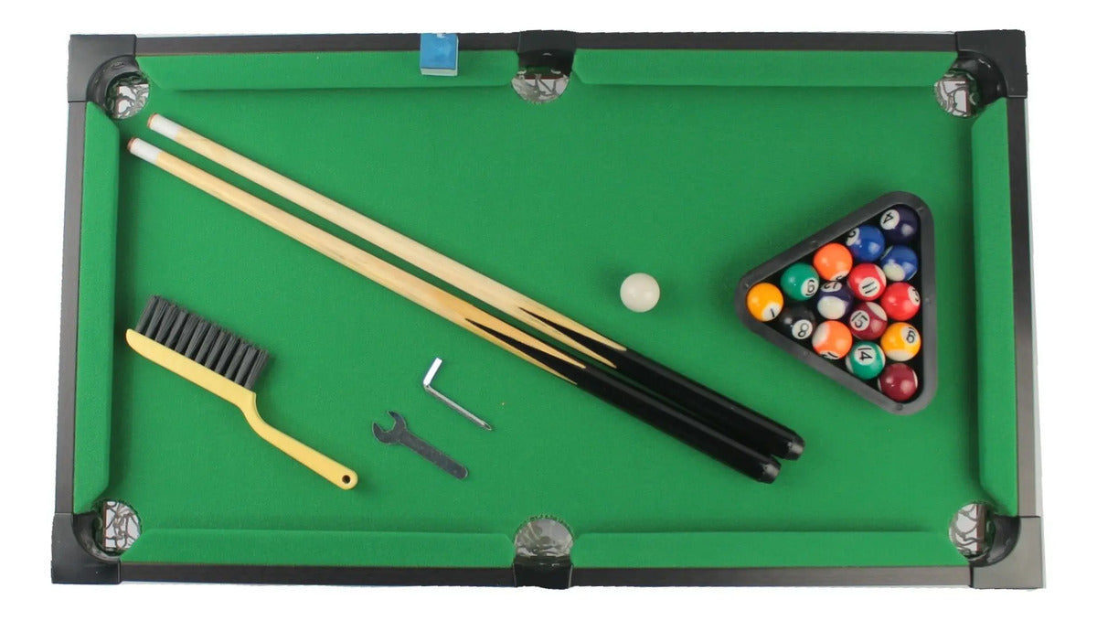 Mini Mesa De Sinuca Bilhar Snooker Portátil Tacos Bola 64 Cm Verde