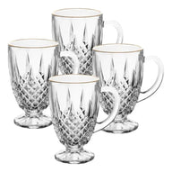 Kit 4 Xícaras Cristal Diamante Com Fio De Ouro 150ml - Lyor Transparente Com Borda Dourado Liso